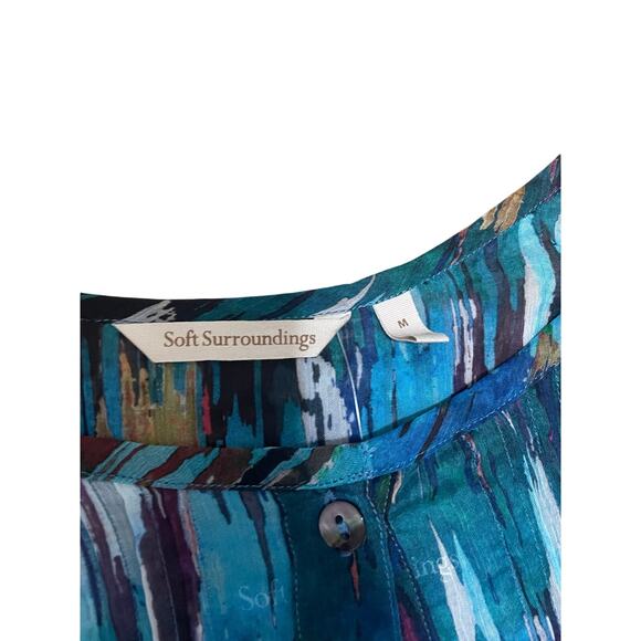 Soft Surroundings Women's Medium Blue Abstract Amelie Top Boho Button Up NWT - Picture 3 of 9